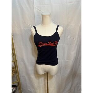 Lana Del Rey Boston Concert Tour Tank Top Navy Blue Red Glitter Logo Womens M